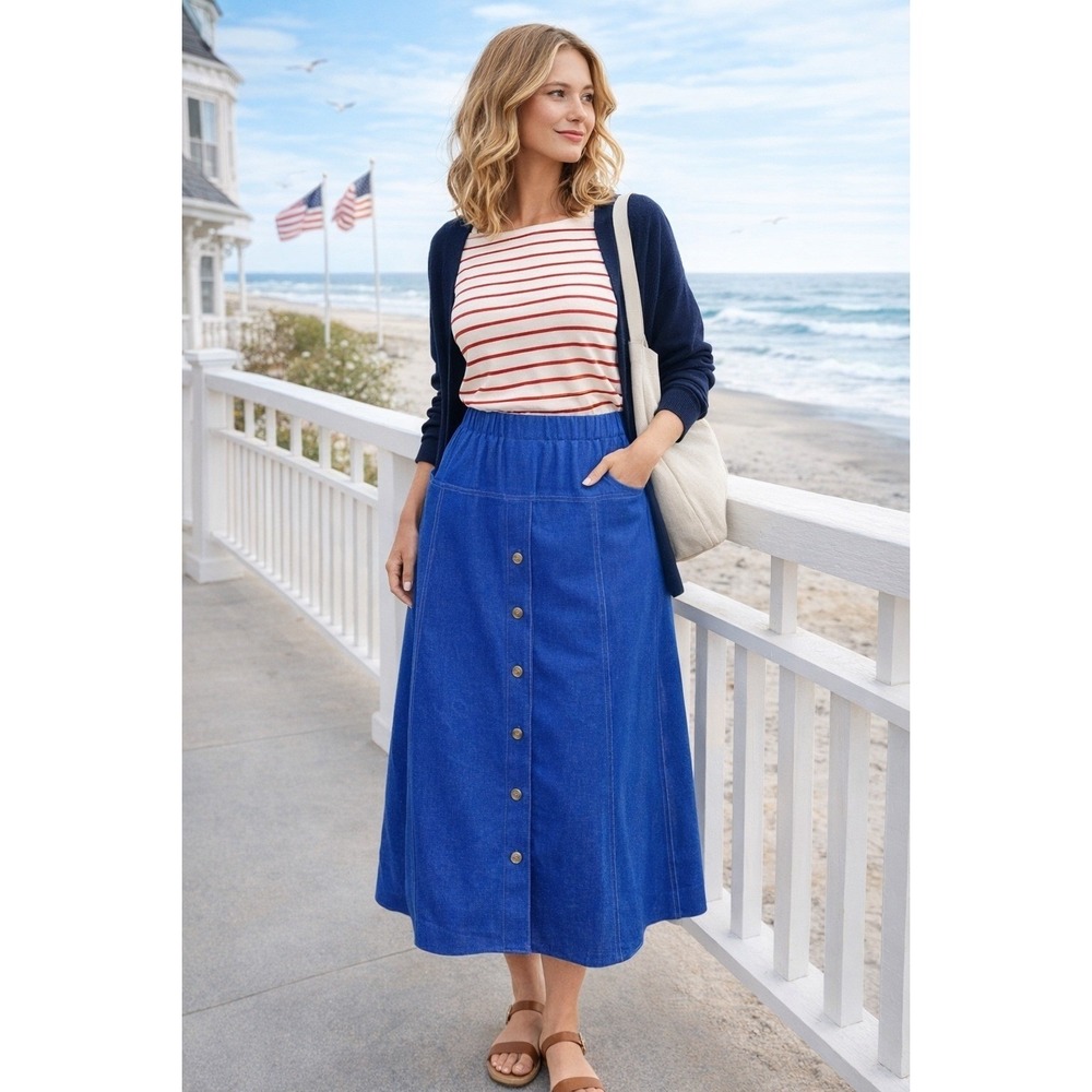 NWT Vintage Graff A-Line Midi Skirt Button Front Stretch